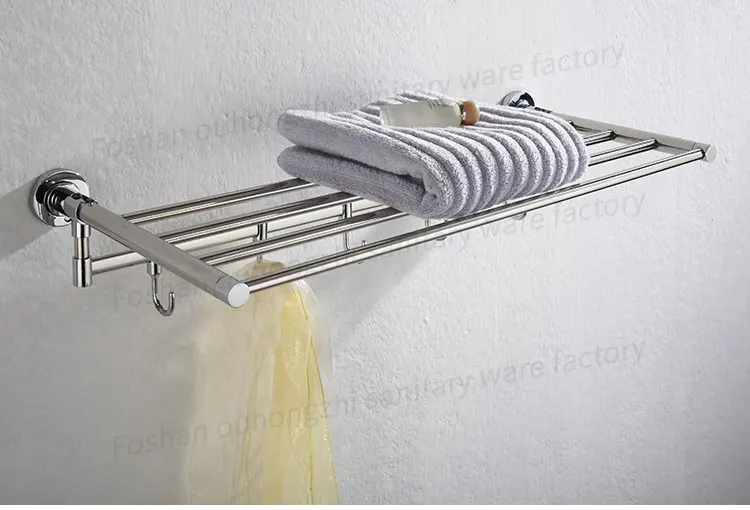 Wall Mounted Bathroom Stainless Steel Towel Rack Single Towel Holder Polished with 5 Hooks