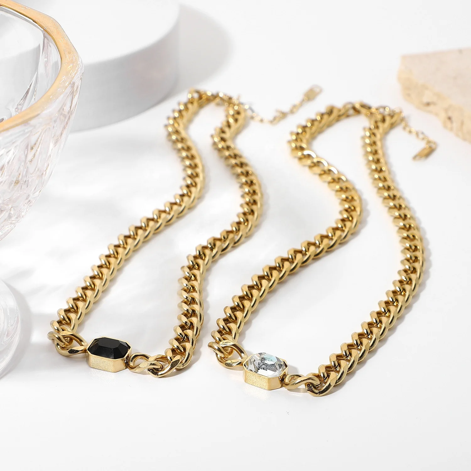 Punk Hip Hop Cuba chain 14k gold plated black gemstone stainless steel necklace for woman, Rose gold,gold,silver
Punk Hip Hop Cuba chain 14k gold plated black gemstone stainless steel necklace for woman, Rose gold,gold,silver