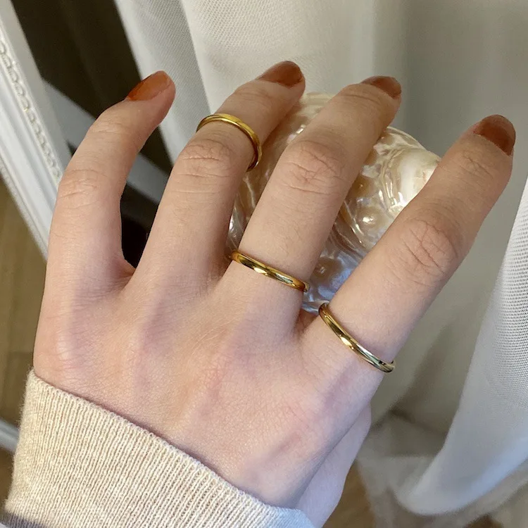 Wholesale 18K Gold Plated Smooth Plain Band Rings Stainless Steel Gold and Silver Thin Stacked Rings
Wholesale 18K Gold Plated Smooth Plain Band Rings Stainless Steel Gold and Silver Thin Stacked Rings