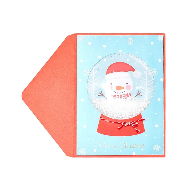 Снеговик Роскошные фольги рождественские открытки, пользовательские печати открытки ручной работы с конвертом