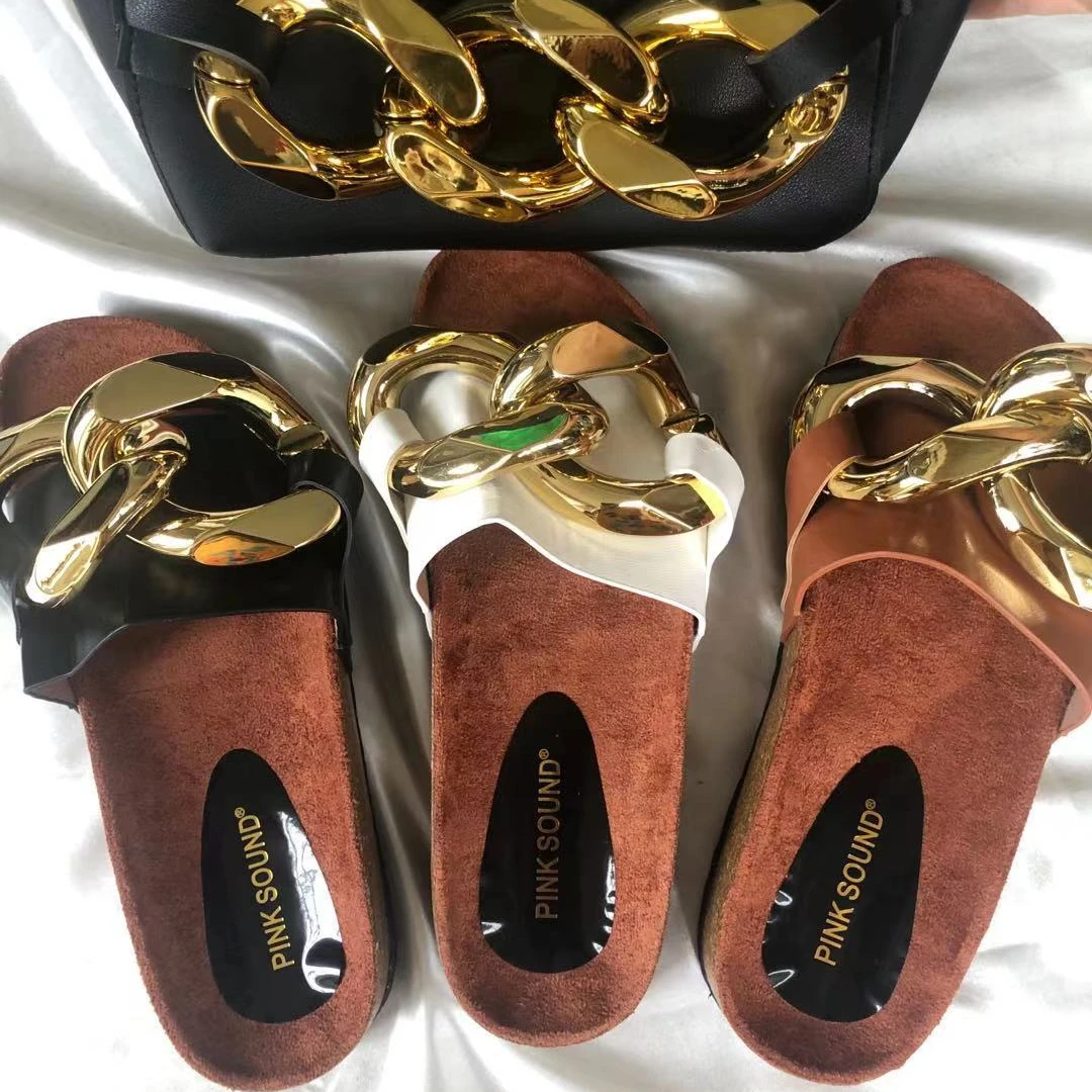 VMAE hot sales Gold chain PU Summer Women Beach Shoes Slippers Ladies Flat Sandals
VMAE hot sales Gold chain PU Summer Women Beach Shoes Slippers Ladies Flat Sandals