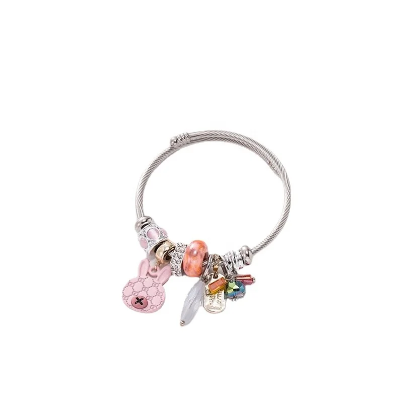 New DIY creative bear crystal opal beaded jewelry stainless steel wire adjustable bracelet
New DIY creative bear crystal opal beaded jewelry stainless steel wire adjustable bracelet