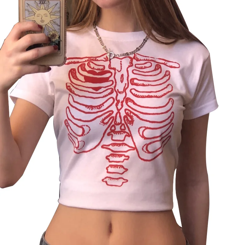 Goth skeleton graphic print big size summer y2k aesthetics basic tops tee streetwear womens crop top short sleeve t shirts, Customized color
Goth skeleton graphic print big size summer y2k aesthetics basic tops tee streetwear womens crop top short sleeve t shirts, Customized color