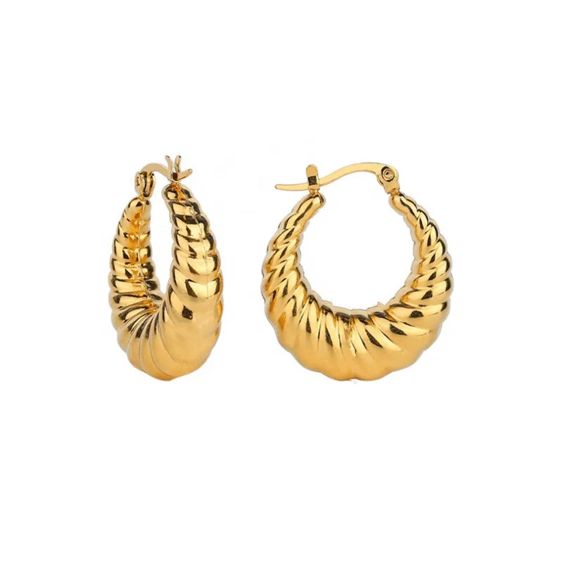 Wholesale women jewelry earring set trend18k gold plated thick hoop earrings stainless steel gold plated hoop earrings, Gold color
Wholesale women jewelry earring set trend18k gold plated thick hoop earrings stainless steel gold plated hoop earrings, Gold color