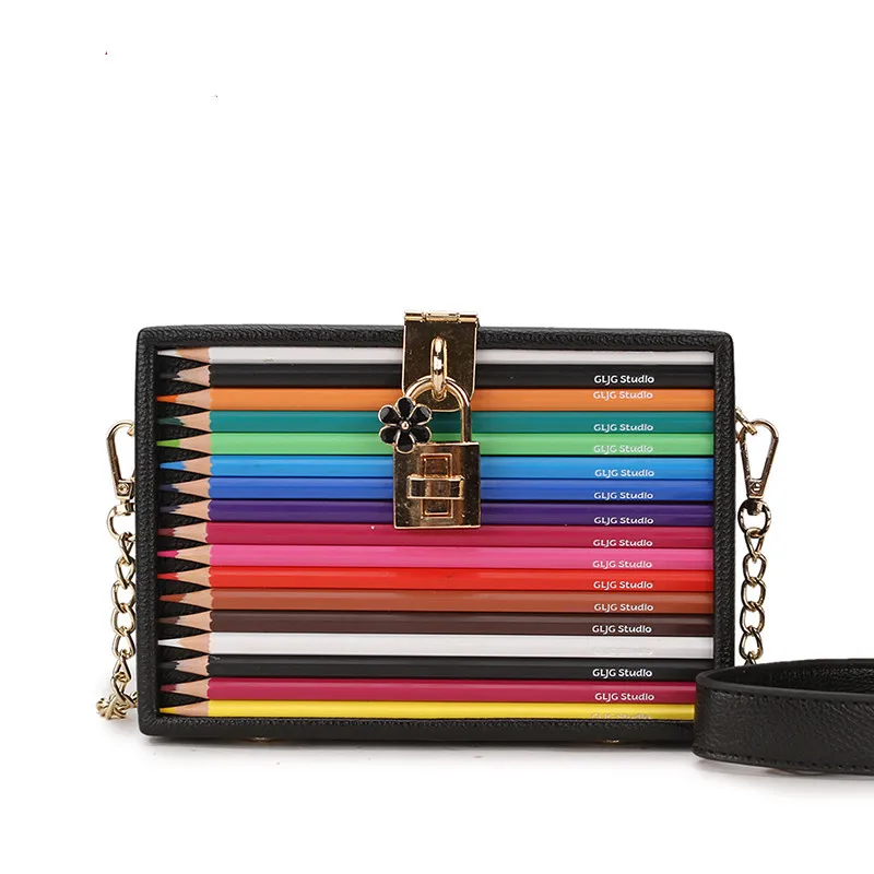 New Arrival Color Pencil Design Box Style Pu Ladies Party Clutch Bag Chain Purse Handbag For Women Crossbody Mini Messeng Bag, Customizable
New Arrival Color Pencil Design Box Style Pu Ladies Party Clutch Bag Chain Purse Handbag For Women Crossbody Mini Messeng Bag, Customizable