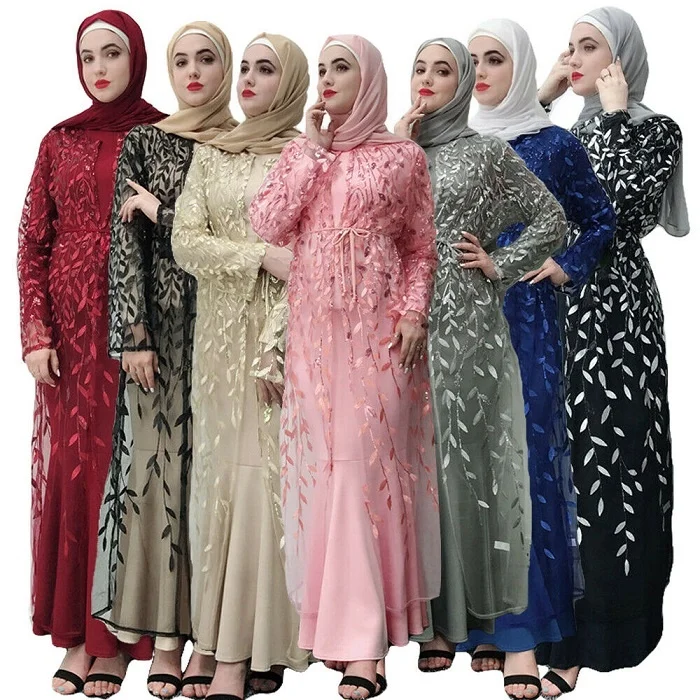 2019 fashion full embroidery leaf pattern mesh ladies abaya islamic clothing muslim dresses, As pictures shown
2019 fashion full embroidery leaf pattern mesh ladies abaya islamic clothing muslim dresses, As pictures shown