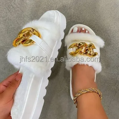J&H fashion large size trendy faux fur slippers for women thick sole round toe comfy footbed slip on ladies footwear with chain, 3 colors as picture
J&H fashion large size trendy faux fur slippers for women thick sole round toe comfy footbed slip on ladies footwear with chain, 3 colors as picture