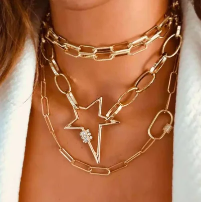 Multi Layer Metal Block Chain Necklace Star Necklace for Women 
Multi Layer Metal Block Chain Necklace Star Necklace for Women