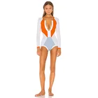 2019 stripes print zipper up swimwear long sleeves rash guard women bathing suit with UF+50 recycled lycra fabric