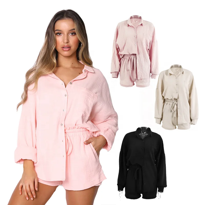 2021 New Arrival Fashion Women Long Sleeve Shirt Tops And Loose Casual Shorts Bottom Suit Two Piece Sets
2021 New Arrival Fashion Women Long Sleeve Shirt Tops And Loose Casual Shorts Bottom Suit Two Piece Sets