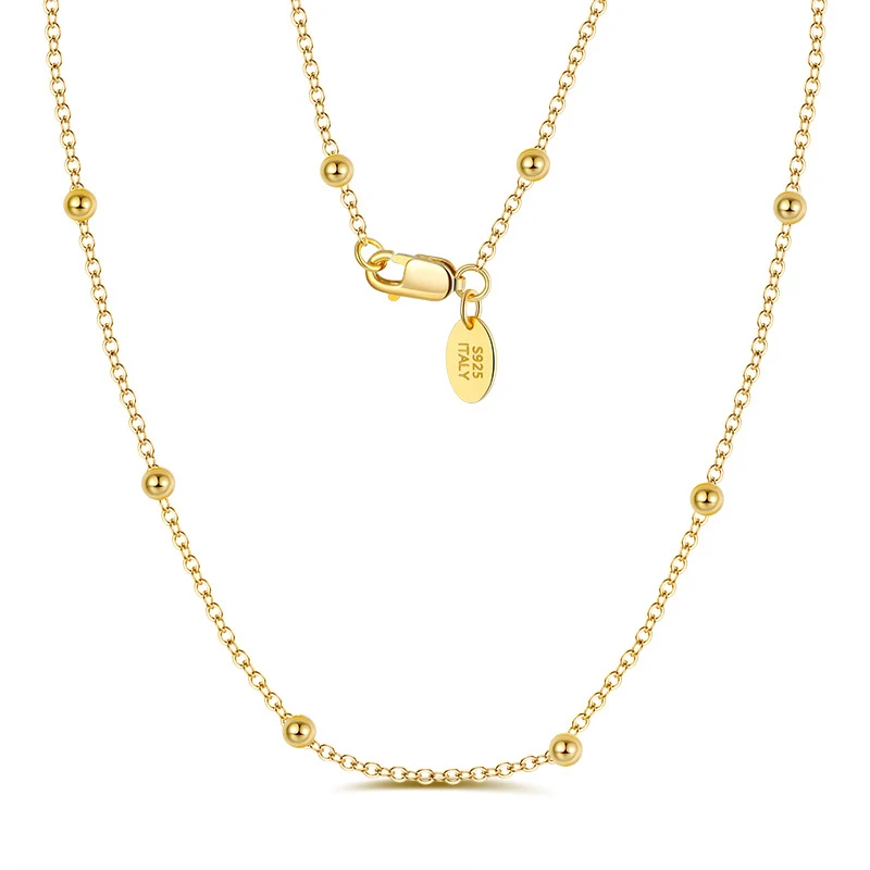 Rainbowking trendy S925 sterling silver Wholesale chokers 14k gold color plated Simple Bead Chain Necklace For Ladies
Rainbowking trendy S925 sterling silver Wholesale chokers 14k gold color plated Simple Bead Chain Necklace For Ladies