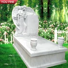 Natural Stone Carved Tombstone White Kneel Angel Headstone