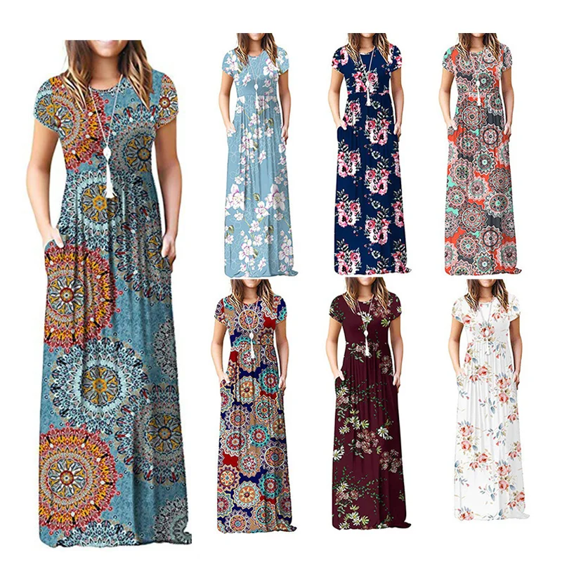 New Fashion Amazon Dresses Women Clothing Summer Printed Short-sleeved Pocket Dress Long Skirts
New Fashion Amazon Dresses Women Clothing Summer Printed Short-sleeved Pocket Dress Long Skirts