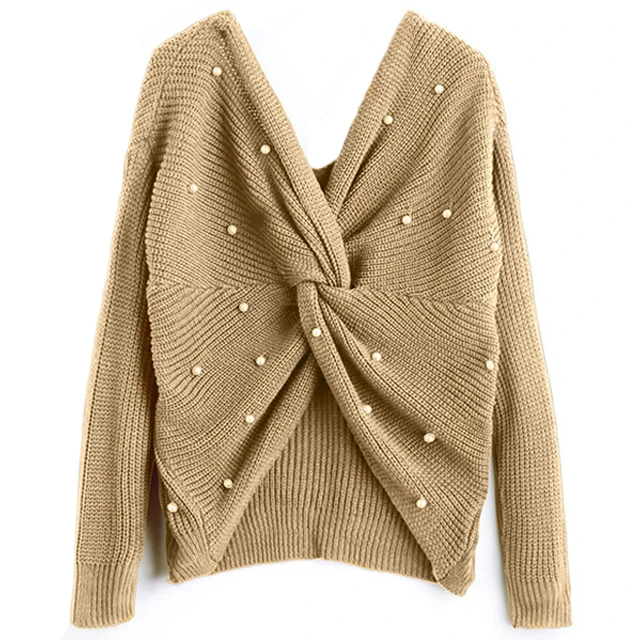 Wholesale Spring Ladies Twisted Back Womens Jumpers Pullovers Long Sleeve Female Knitted Sweaters, Customized color
Wholesale Spring Ladies Twisted Back Womens Jumpers Pullovers Long Sleeve Female Knitted Sweaters, Customized color