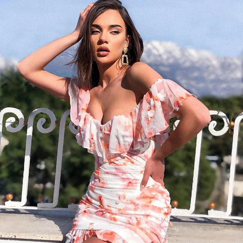DS-377 Floral Print Sexy Women Ruffles Sleeve Bodycon Short Elegant Female Backless Party prom Off Shoulder Dress
DS-377 Floral Print Sexy Women Ruffles Sleeve Bodycon Short Elegant Female Backless Party prom Off Shoulder Dress
