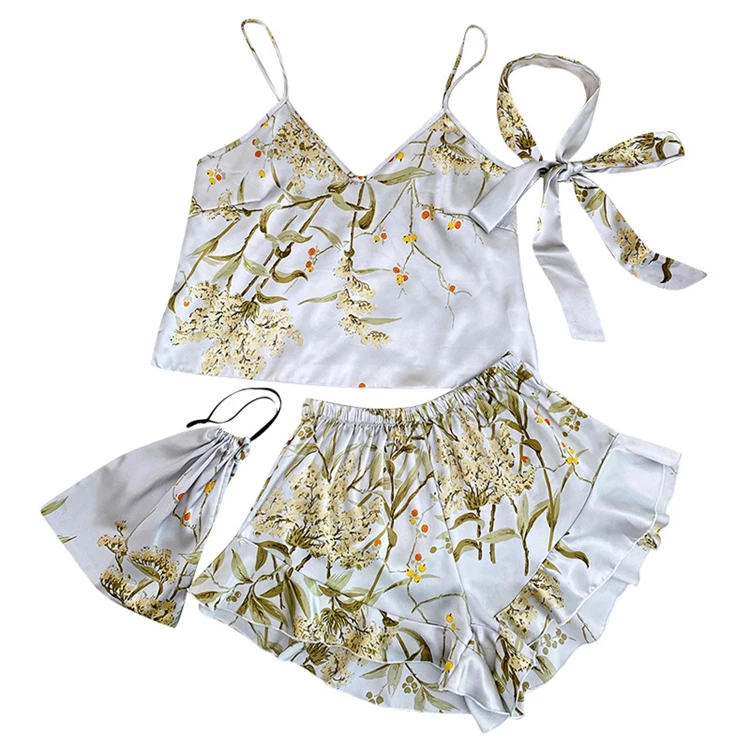 Designer Pajamas Cherry Floral Print Girl Night Sleepwear Floral Satin Sexy Pajamas Women Summer Short Set, Grey
Designer Pajamas Cherry Floral Print Girl Night Sleepwear Floral Satin Sexy Pajamas Women Summer Short Set, Grey