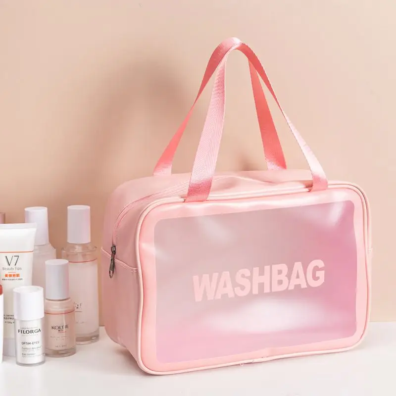 Hot selling multifunctional cosmetic storage bag frosted transparent pink large capacity pvc cosmetic bag
Hot selling multifunctional cosmetic storage bag frosted transparent pink large capacity pvc cosmetic bag