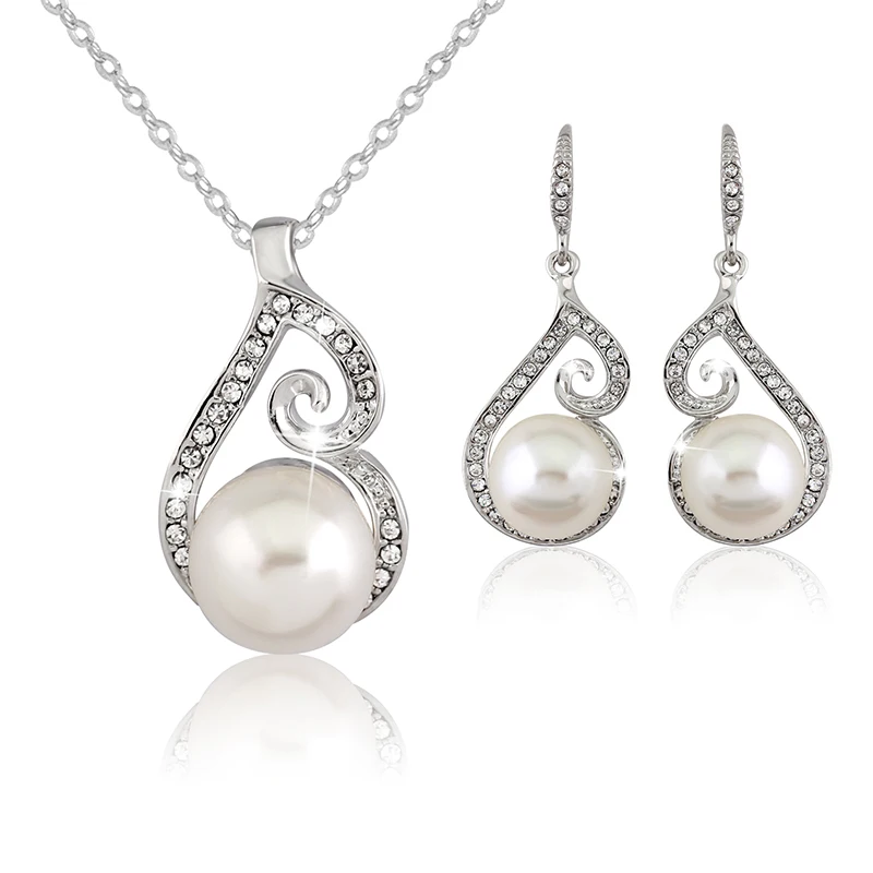 Elegant Fascinating Rhinestones Simulated Pearl Water Drop Necklace Earring Set for Women 2-Piece Jewelry Set
Elegant Fascinating Rhinestones Simulated Pearl Water Drop Necklace Earring Set for Women 2-Piece Jewelry Set