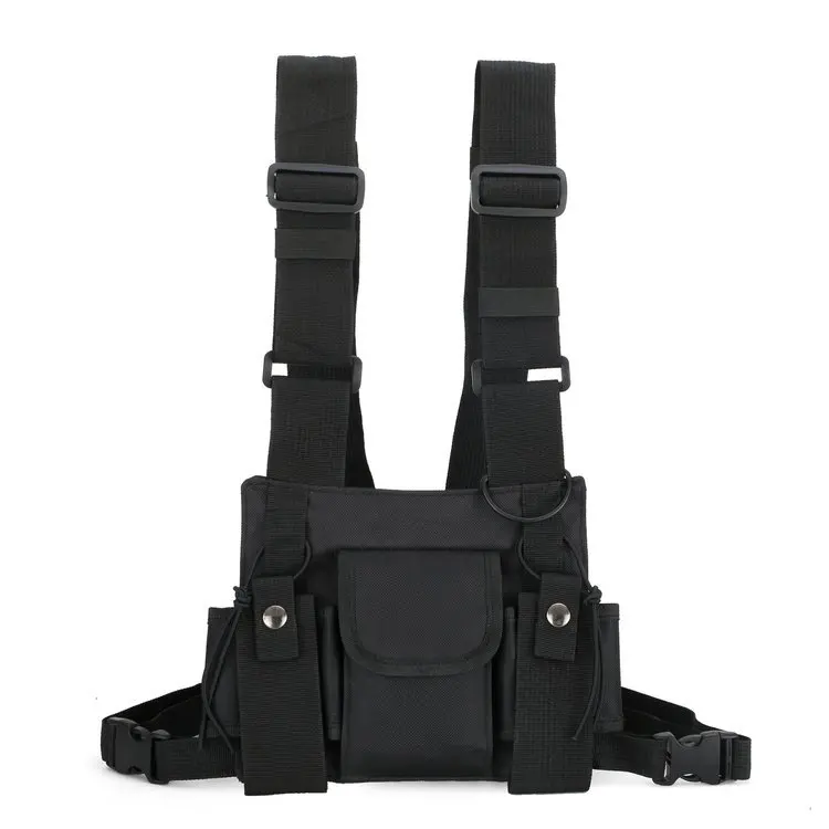 Black street style hiphop hands free chest harness hiking two way radio vest front pack bag for walkie talkies, Customized
Black street style hiphop hands free chest harness hiking two way radio vest front pack bag for walkie talkies, Customized