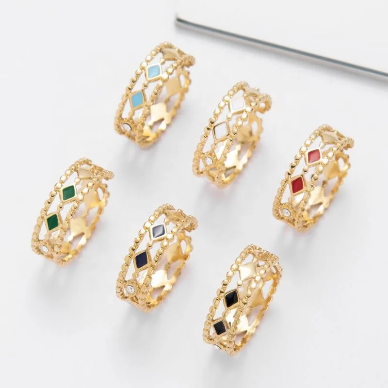 Classic Fashion Jewelry Geometric Drop Oil Open Stainless Steel Gold Plated Zircon Adjustable Women Engagement Ring
Classic Fashion Jewelry Geometric Drop Oil Open Stainless Steel Gold Plated Zircon Adjustable Women Engagement Ring