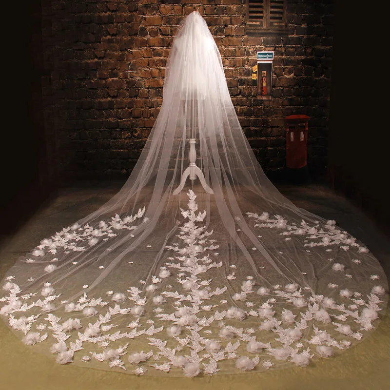 Genya Elegant Cathedral Veil Long Wedding Veil Sparking Exquisite Soft Tulle Bridal Wedding Veil with Comb
