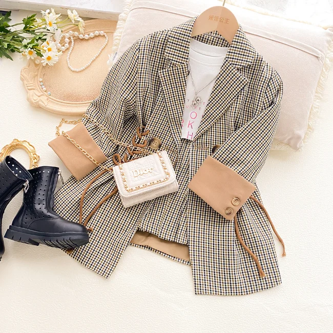 KS0342 Plaid pattern two piece girls suits fashion 2021 long girls blazer short set, As pictures
KS0342 Plaid pattern two piece girls suits fashion 2021 long girls blazer short set, As pictures
