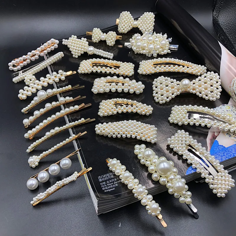 40 models hair pins pearl hair clip bowknot heart pearl bow clip cheap hair accessory supplies