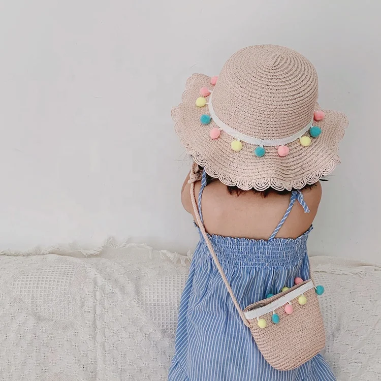 

Wholesale kids girl Straw Hat handmade Straw Bag/handbag large brim hat for Little Girl Summer Beach Vacation, Pink/white/khaka/beige