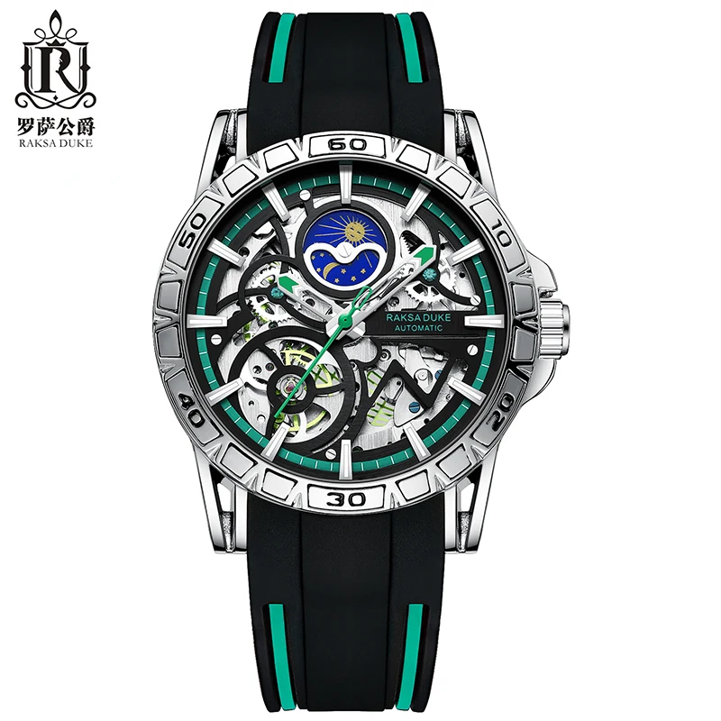 RAKSA DUKE 900A hot sell mechanical watch original Rubber band Waterproof moon phase character sports watch
RAKSA DUKE 900A hot sell mechanical watch original Rubber band Waterproof moon phase character sports watch