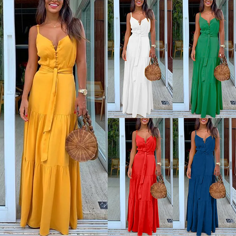 JY Summer new style fashion women's temperament button V-neck sleeveless suspender dress 2021 summer dress
JY Summer new style fashion women's temperament button V-neck sleeveless suspender dress 2021 summer dress