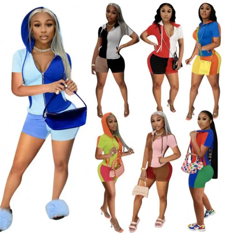 Fashionwinnie Summer Contrast Color Patchwork Sports Wear Womens Hoodie Two Piece Set 2021 Women 2 Piece Shorts Set
Fashionwinnie Summer Contrast Color Patchwork Sports Wear Womens Hoodie Two Piece Set 2021 Women 2 Piece Shorts Set