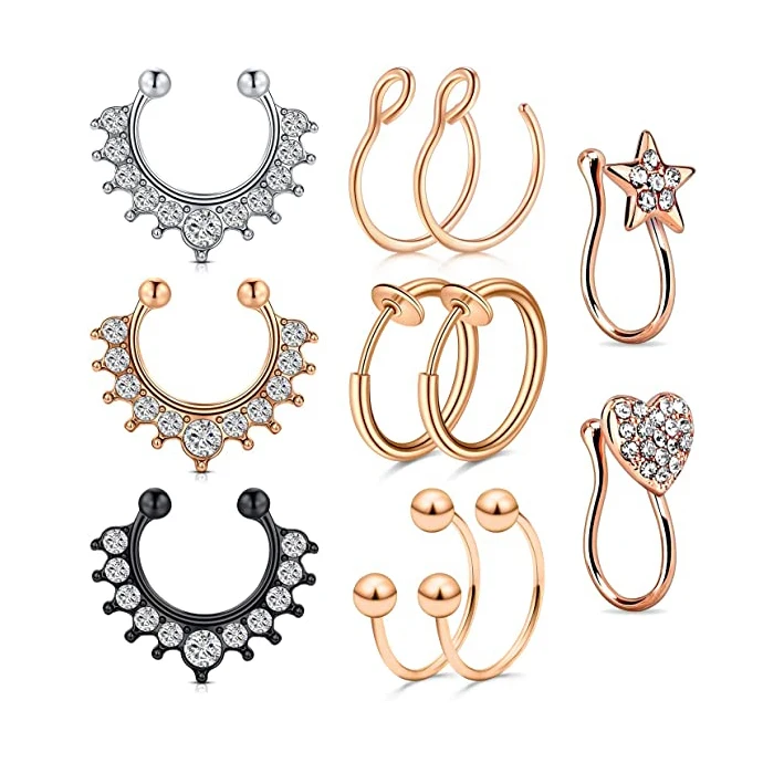 2021 Fashion Hoop Stainless Steel Inlaid Piercing Jewelry Nose Ring Set Clip Gold Silver Nose Ring for Women, Colorful
2021 Fashion Hoop Stainless Steel Inlaid Piercing Jewelry Nose Ring Set Clip Gold Silver Nose Ring for Women, Colorful