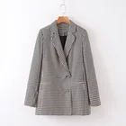 Plaid color long sleeve fashion blazer for women autumn spring jacket with pocket