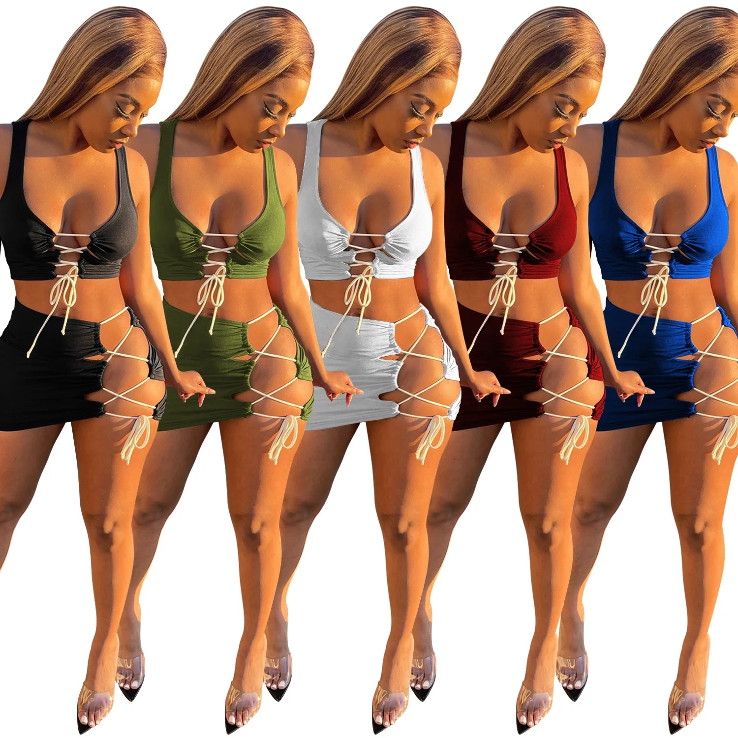 AI108-5059 Sexy 2 Piece Dresses Sets Outfits Women Girls' Bodycon Dresses Leather Crop Tank Tops Two Piece Skirt Set Clothing
AI108-5059 Sexy 2 Piece Dresses Sets Outfits Women Girls' Bodycon Dresses Leather Crop Tank Tops Two Piece Skirt Set Clothing