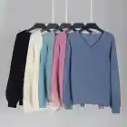 Wholesale Fancy Custom Heavy Knitted V-Neck Cashmere Wool Sweater Ladies