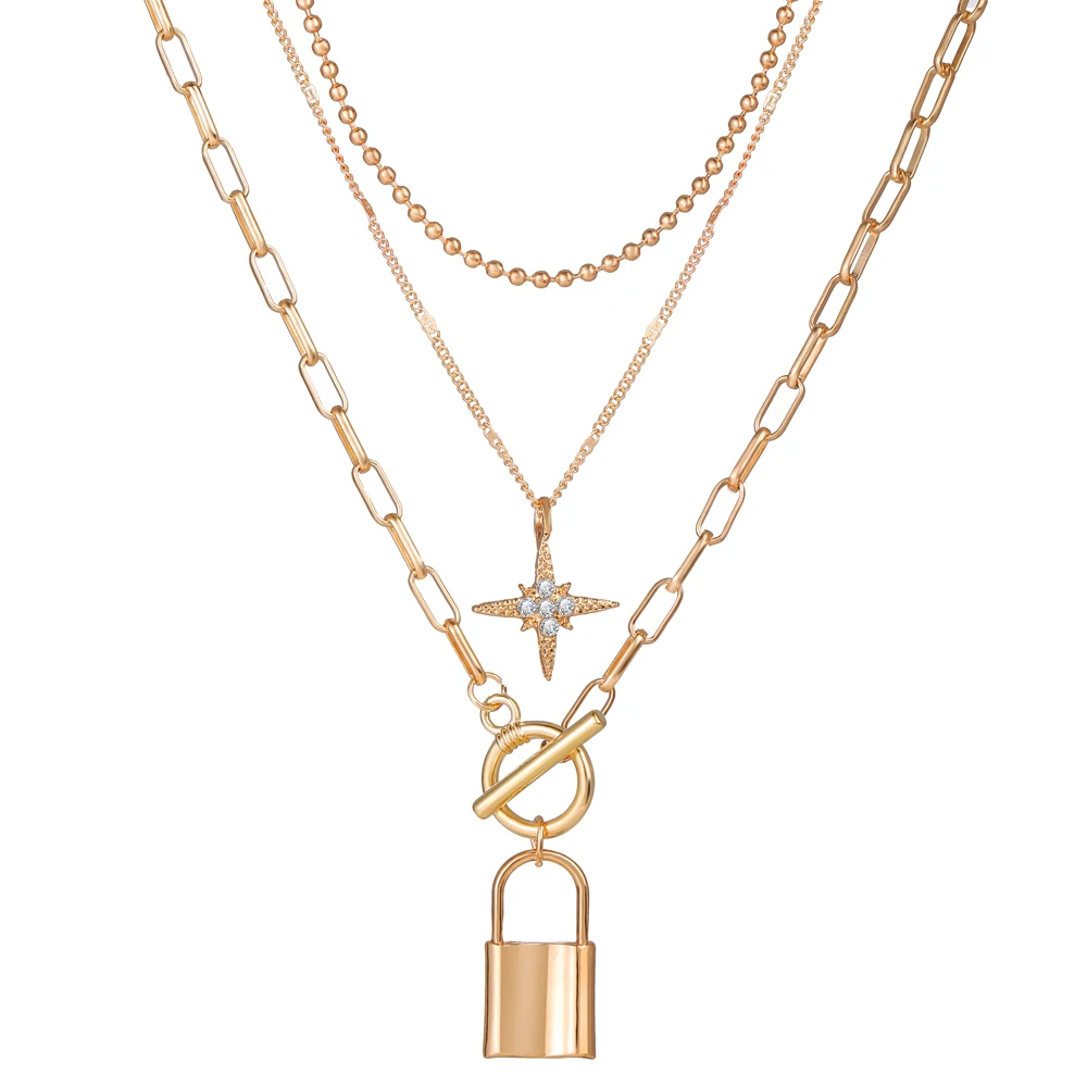 Hot Selling Multilayer Chain Necklace For Women Shell Choker Lock Star Round Rectangle Pendant charms for Female Fashion Jewelry
Hot Selling Multilayer Chain Necklace For Women Shell Choker Lock Star Round Rectangle Pendant charms for Female Fashion Jewelry