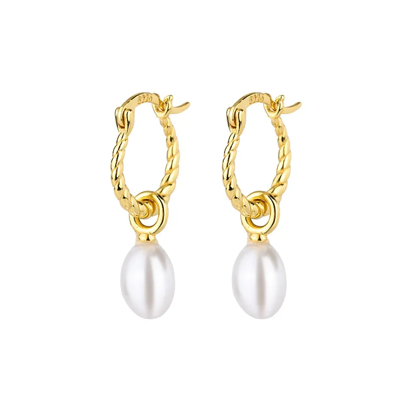 Popular Fashion Pearl Earrings Charms Gold Plated Twisted Hoop dangle Pearl earrings s925 sterling silver
Popular Fashion Pearl Earrings Charms Gold Plated Twisted Hoop dangle Pearl earrings s925 sterling silver