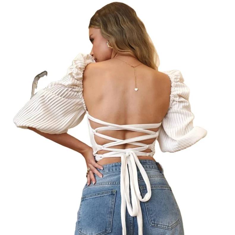 top sellers 2020 for amazon backless tops women puff sleeve long sleeve crop top women clothing, White/oem
top sellers 2020 for amazon backless tops women puff sleeve long sleeve crop top women clothing, White/oem