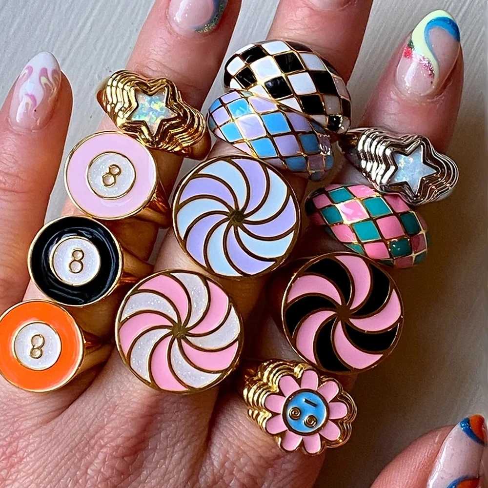 New Ins Creative Colorful Sweet Windmill Ring Vintage Drop Oil Geometric Round Spiral Rings For Women Girls Fashion Jewelry Gift
New Ins Creative Colorful Sweet Windmill Ring Vintage Drop Oil Geometric Round Spiral Rings For Women Girls Fashion Jewelry Gift