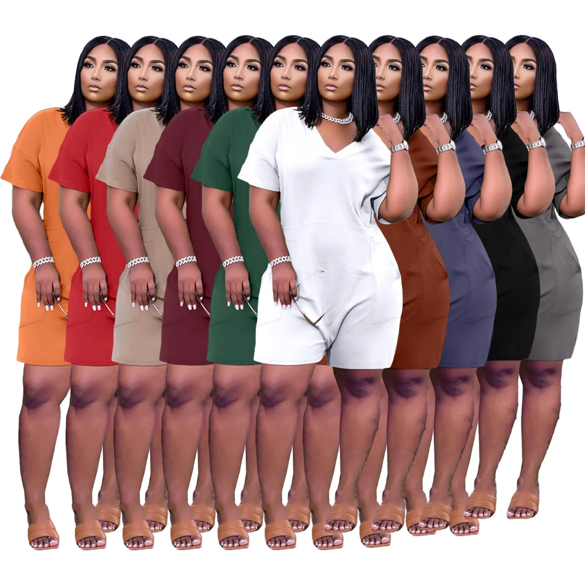 SAYX9273 custom logo 2021 summer solid color short sleeves v-neck unisex loose shorts jumpsuits for woman, As pictures showed
SAYX9273 custom logo 2021 summer solid color short sleeves v-neck unisex loose shorts jumpsuits for woman, As pictures showed