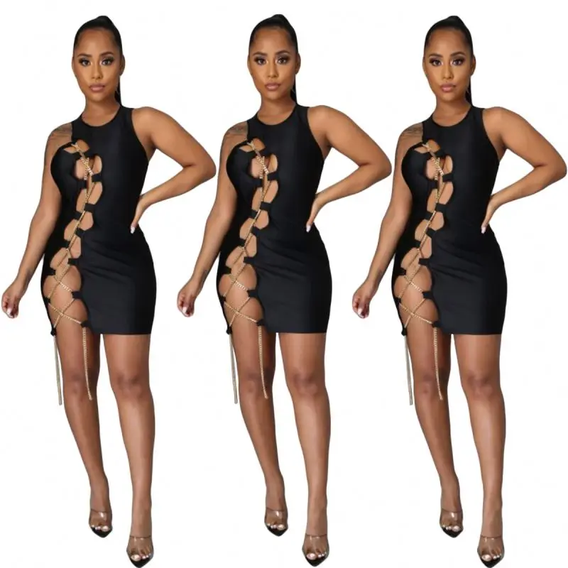 2021 New arrival summer women's wear sexy nightclub solid color sleeveless gold chain binding dress
2021 New arrival summer women's wear sexy nightclub solid color sleeveless gold chain binding dress