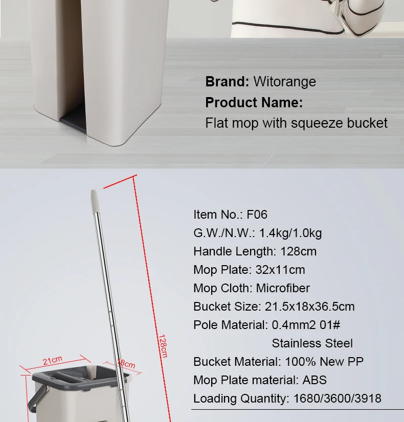 2020 Hot Sale Hand Free Flat Mop With Squeeze Bucket For Household Floor Cleaning