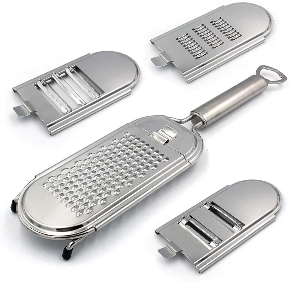 Multi-function 4 Interchangeable Blades Stainless Steel Cheese Grinder Kitchen Flat Grater with Holder, Silver
Multi-function 4 Interchangeable Blades Stainless Steel Cheese Grinder Kitchen Flat Grater with Holder, Silver