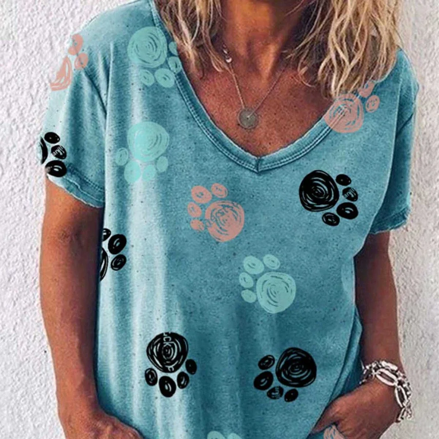 2020 sunmmer hot selling women's print T-shirt with dog paw V neck short sleeve tshirts for ladies
2020 sunmmer hot selling women's print T-shirt with dog paw V neck short sleeve tshirts for ladies