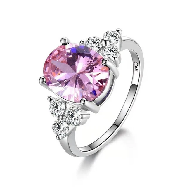 

2022 Popular versatile oval emerald pink gem ring delicate best-selling copper stone wedding rings