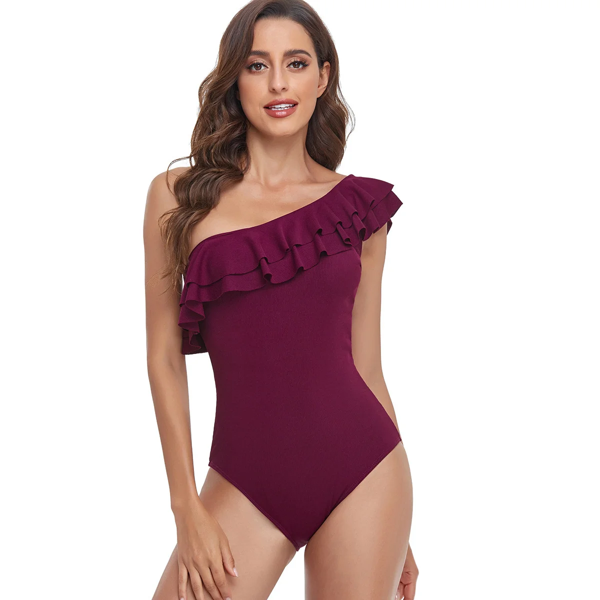 Swimwear & Beachwear New Fitness Swimwear Solid Color One Shoulder Lotus Leaf Edge One-piece Swimsuit Women YS189
Swimwear & Beachwear New Fitness Swimwear Solid Color One Shoulder Lotus Leaf Edge One-piece Swimsuit Women YS189