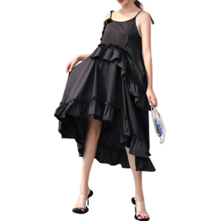 

Hot selling 2021 Irregular sleeveless halter dress Hepburn elegant fashion sweet little black dress for women 468, Customized color