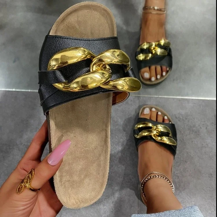 2021 Casual Flat Sandals High Quality Matel Slippers Summer Flip Flops Women Sandals
2021 Casual Flat Sandals High Quality Matel Slippers Summer Flip Flops Women Sandals