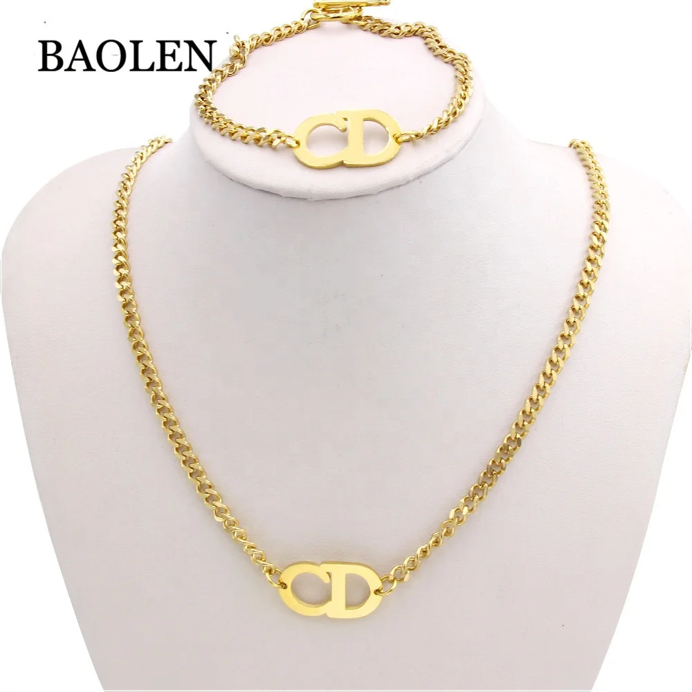 2021 New Fashion High Quality Thick Chain CD Letter Short Necklace Stainless Steel Necklace Bracelet Jewelry set For Women
2021 New Fashion High Quality Thick Chain CD Letter Short Necklace Stainless Steel Necklace Bracelet Jewelry set For Women