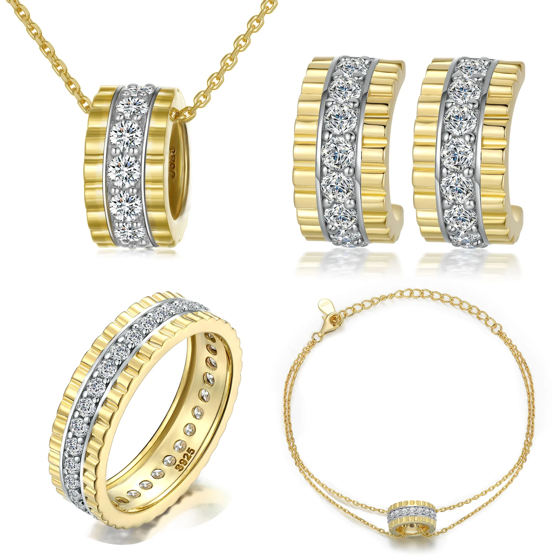 VANA Trendy 18K Gold Plated Ice Out Stud Earrings Ring Sparkle Cubic Zirconia 925 Sterling Silver Fine Jewelry Jewelry Sets
VANA Trendy 18K Gold Plated Ice Out Stud Earrings Ring Sparkle Cubic Zirconia 925 Sterling Silver Fine Jewelry Jewelry Sets